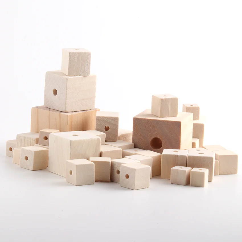 

12-40mm Bulk Natural Unfinished Wooden Cube Blocks Flat Square Wooden Craft Beads Diy Components Craft Toys