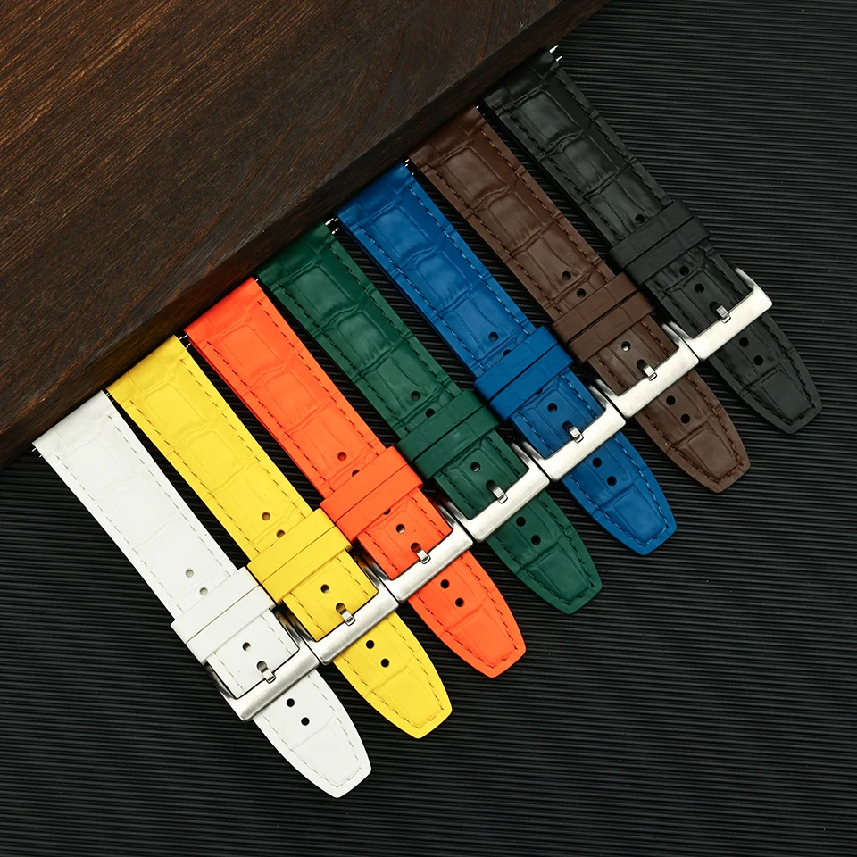Business Casual Crocodile print FKM Rubber Watch Strap 20mm watchband 22mm Fluororubber watch belt for iwc Omega