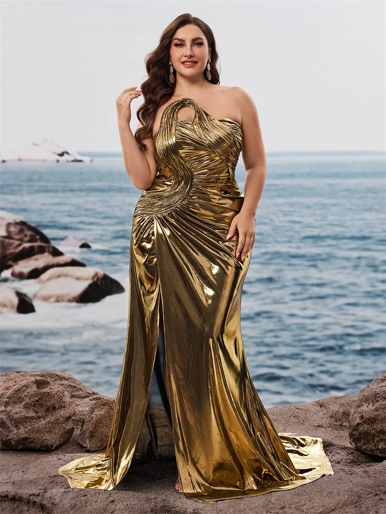 

XUIBOL Большие размеры Роскошные золотые вечерние платья макси с завязкой на талии Русалка Свадебная вечеринка Элегантный длинный коктейльный выпускной вечер