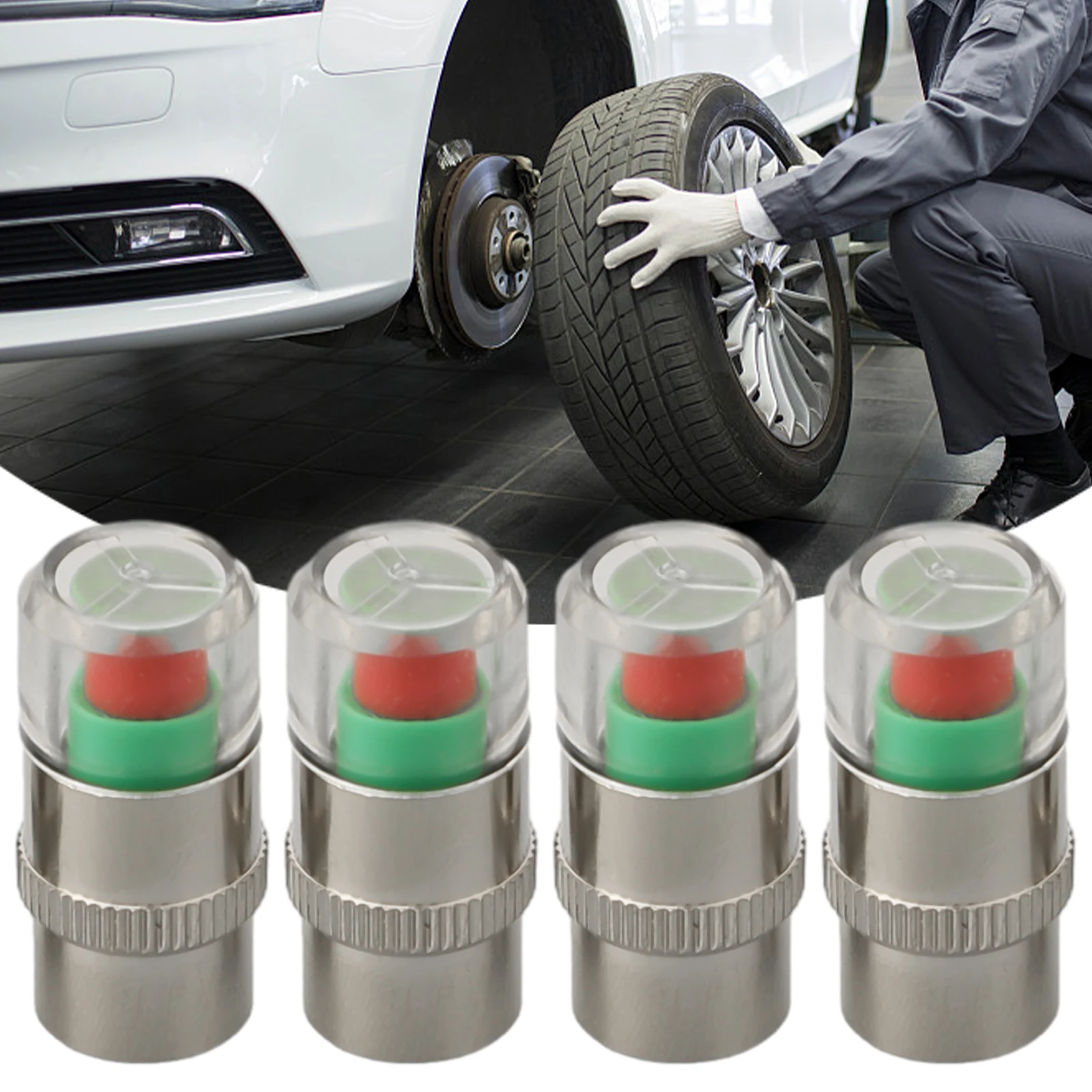 4PCS Vehicle Tire Pressure Monitor Valve Stem with Sensor Indicator for Quick Low Pressure Alerts and Extended Tire Life
