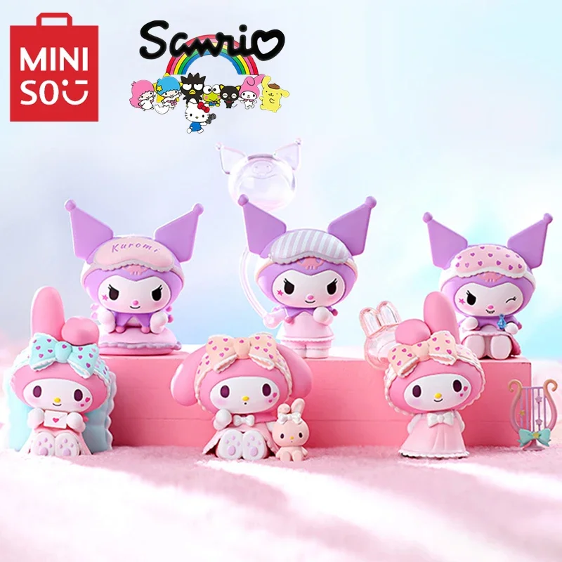 Genuine MINISO Sanrio Blind Box Kuromi MyMelody Pajama Party Kawaii Model Mystery Gift Cartoon Decoration Children's Toys