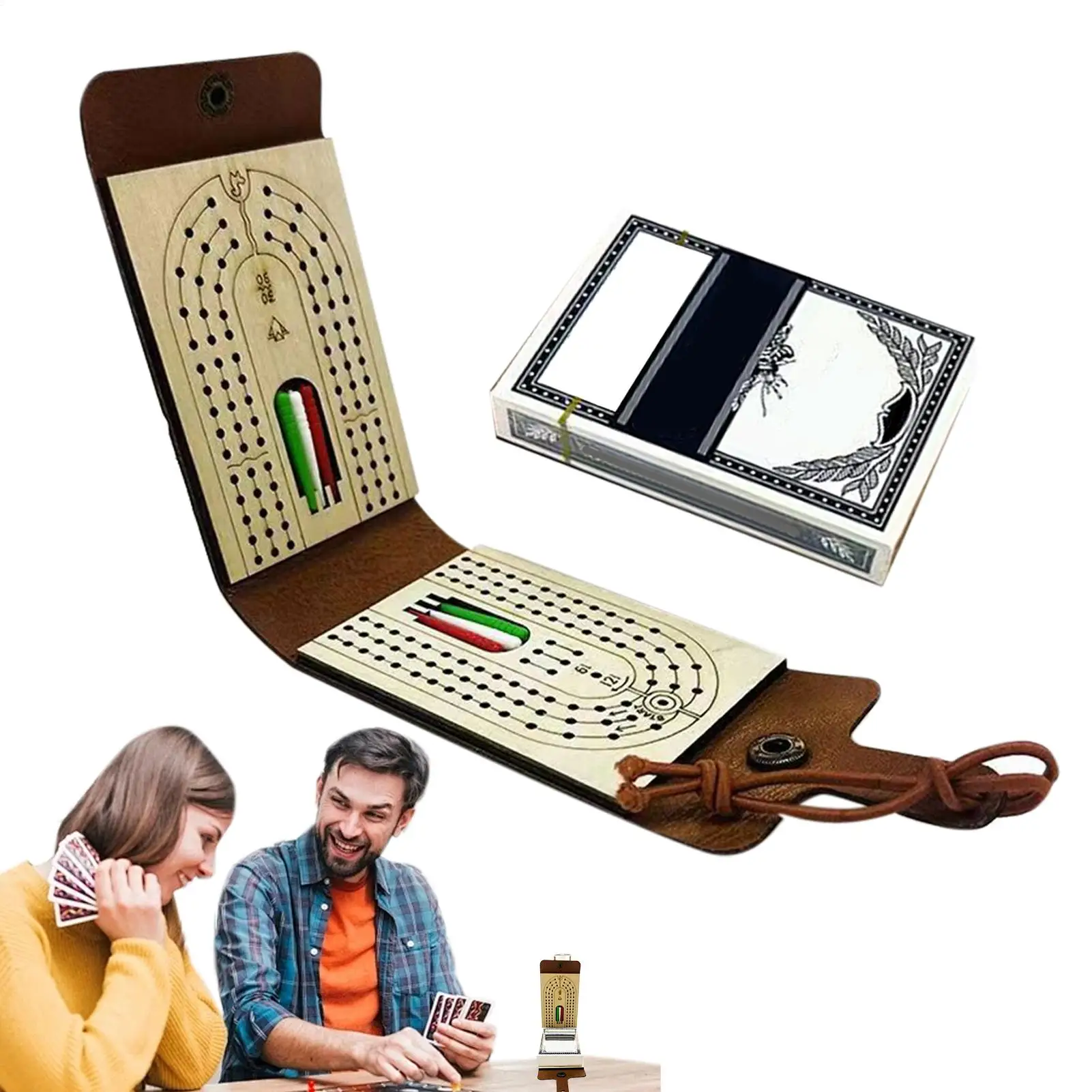 

Складной набор для игры в крибидж: веселая настольная игра с деревянной доской, чехлом из искусственной кожи, классическая игра в крибидж с полным набором карт