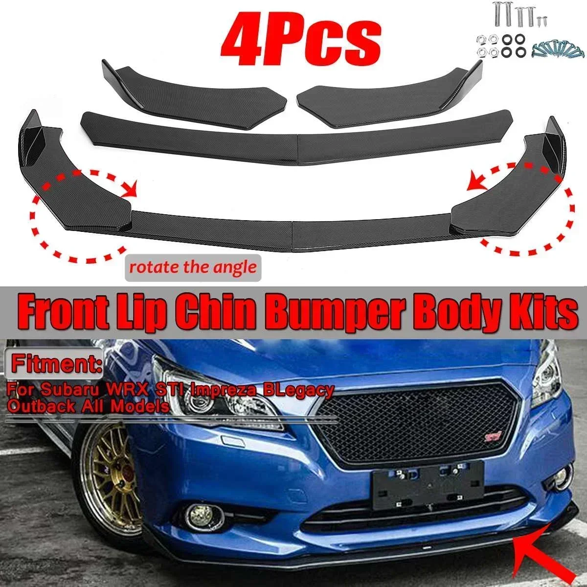4PCS Universal Car Front Bumper Lip Chin Spoiler For BMW For Audi For Subaru WRX STI Impreza BRZ Legacy For VW For Golf Body Kit