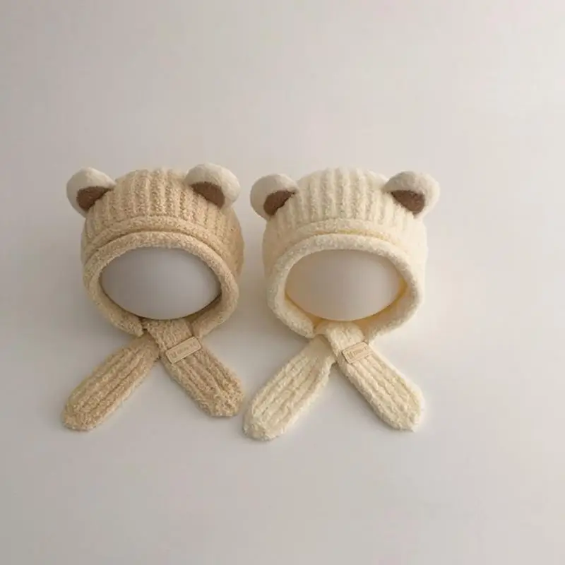 Weiche Fleece-Bärenohren-Mütze, Plüsch-Winddichte Kopfbedeckung für Babys von 0-2 Jahren, Jungen und Mädchen, für Winter und Outdoor-Spiele – Detail 4