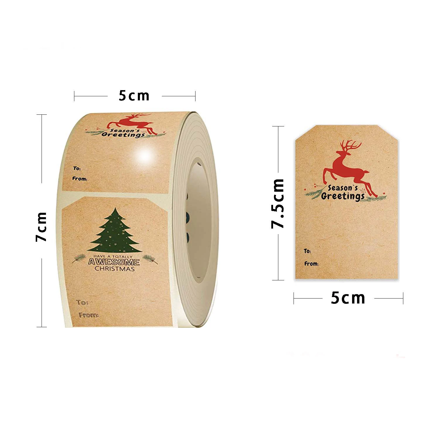 300 PCS Christmas Stickers,2 * 3 Inch Christmas Label Stickers,6 Designs of Christmas Labels,Kraft Paper Christmas Stickers