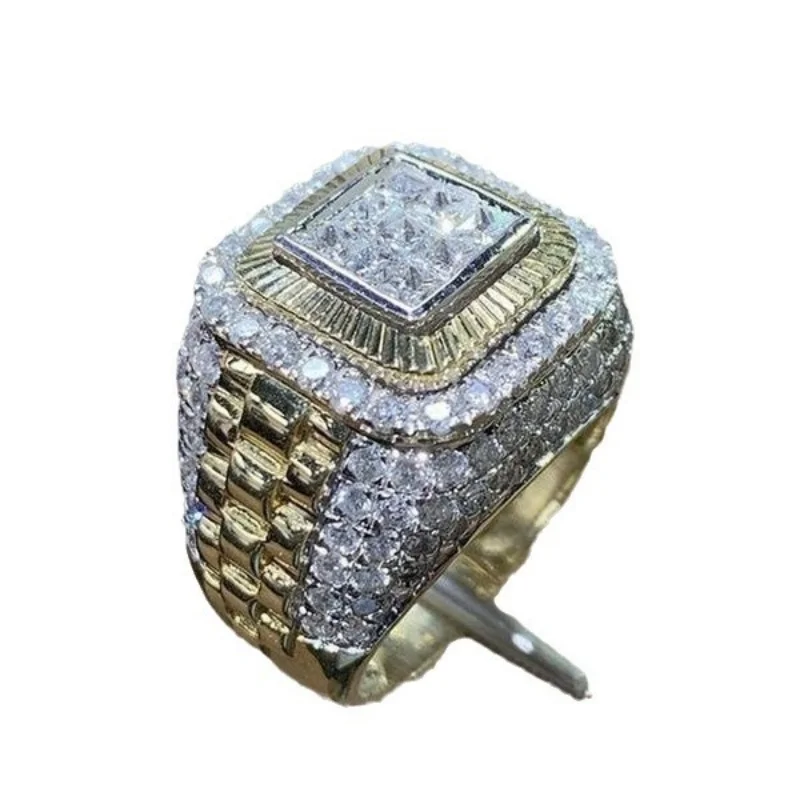 Hot Selling Gold Plated Rings For Men Zirconia Jewelry Hiphop Ring Wholesale Size 6-13