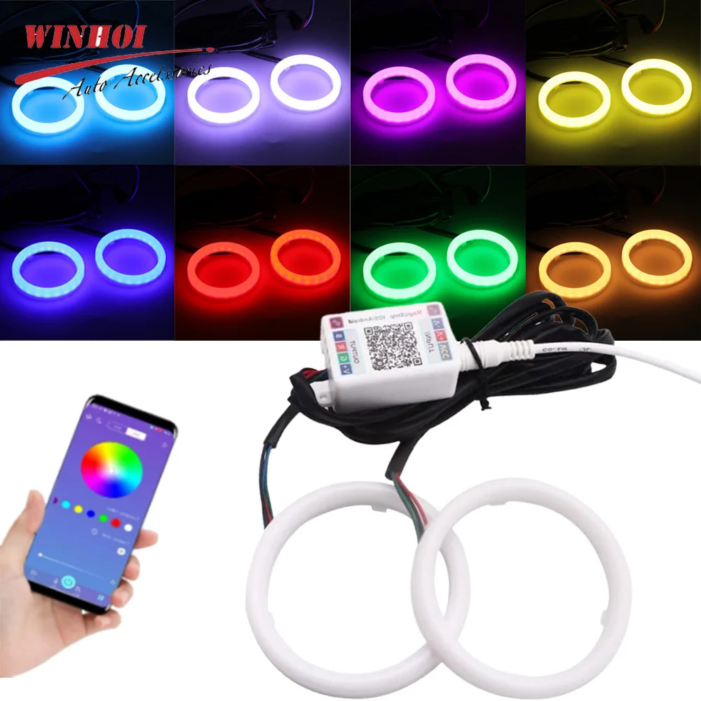 Car Angel Eyes RGB Cotton Halo Rings 12-24V Led Headlight Drl Motorcycle Moto Angel Eye 60mm 70mm 80mm 90mm 100mm 110mm 120mm