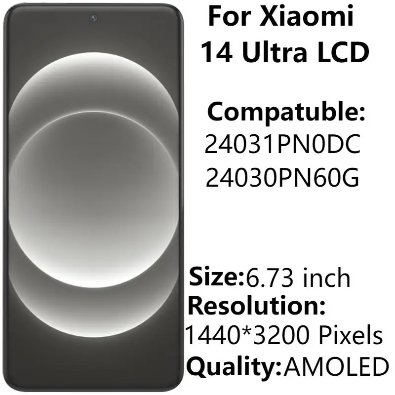 6,73 "AMOLED Für Xiaomi 14 Ultra 24031PN0DC LCD Display Mit Rahmen Touchscreen Digitizer Montage