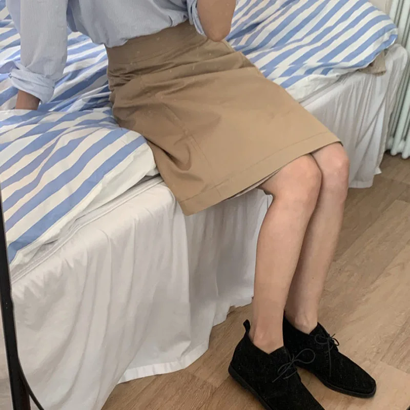 

Slimming Khaki Color Women's Skirt High Waist Bodycon Skirt Casual Small Size One Step Skirt Spring New Arrival