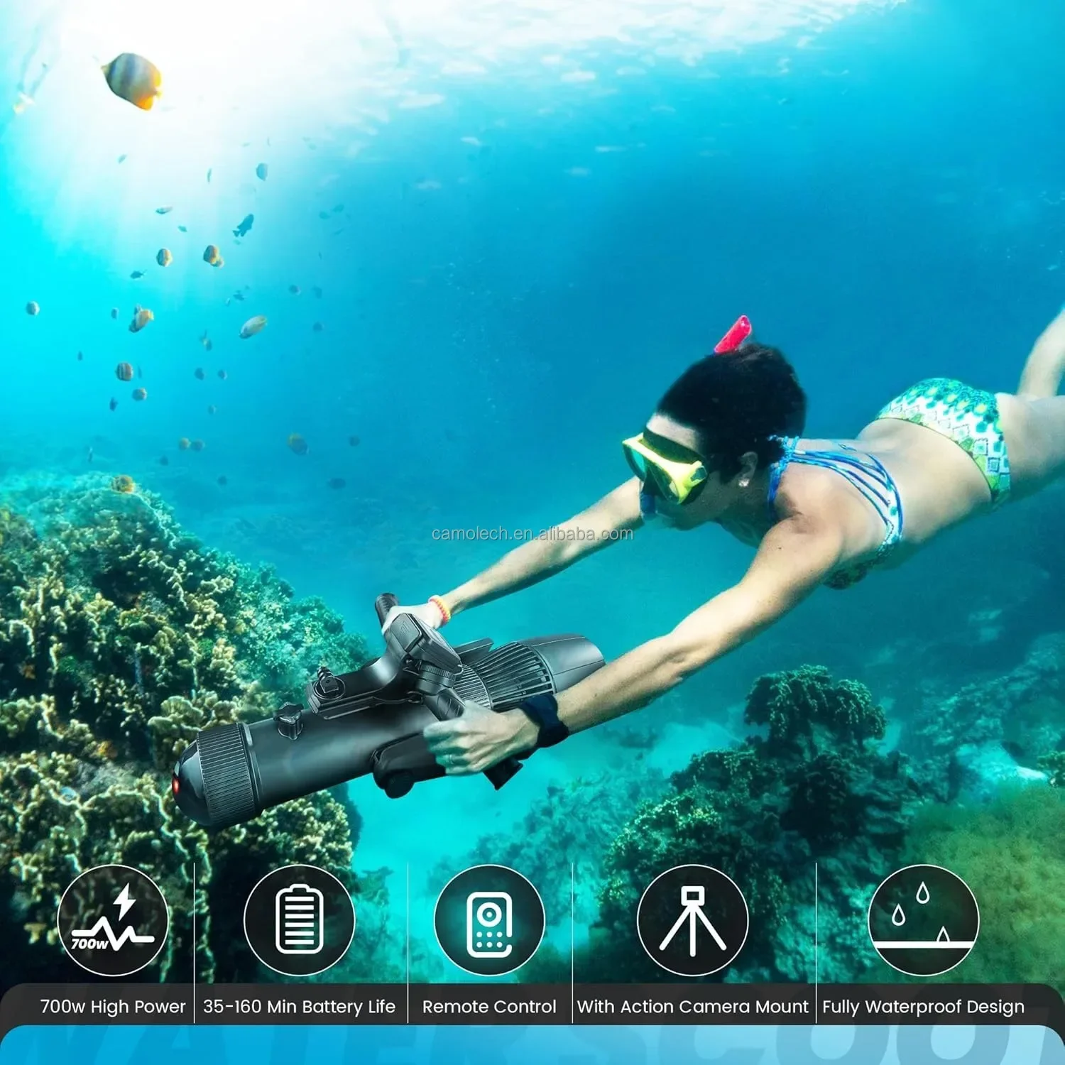 Camolech CM9-1PRO 900W Electric Underwater 160mins Sea Diving Scooter 11Km/h Underwater Propellers for Swimming Pool SUP Motor