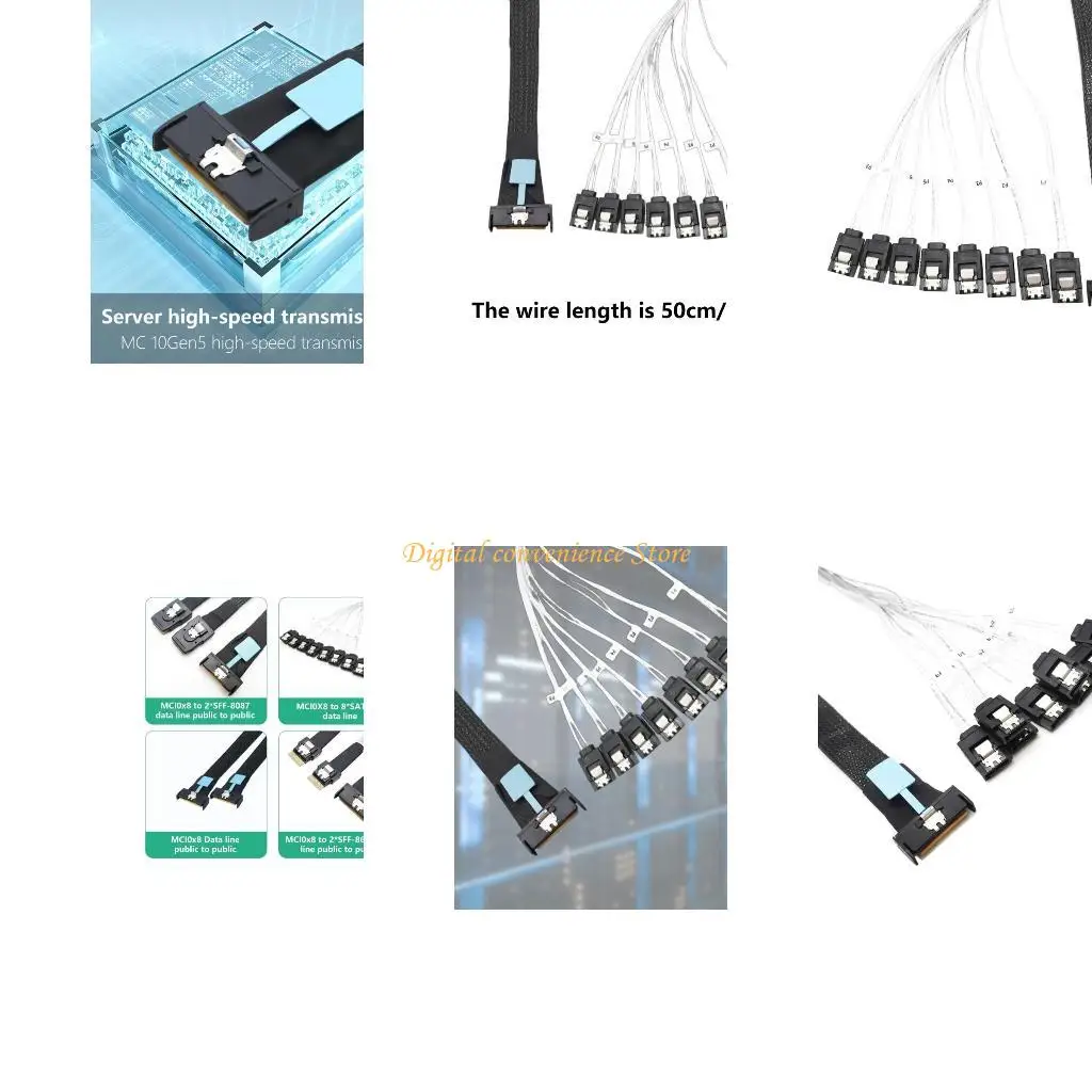 

97QA MCIO 8i 74P To 8xSATA Server Cable PCIE5.0 MCIO 8i 74Pin Male Cable 50cm