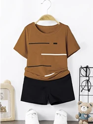 2 pezzi di abbigliamento estivo Casual per neonati e bambini, t-shirt e pantaloncini in tinta unita, vestiti per neonati