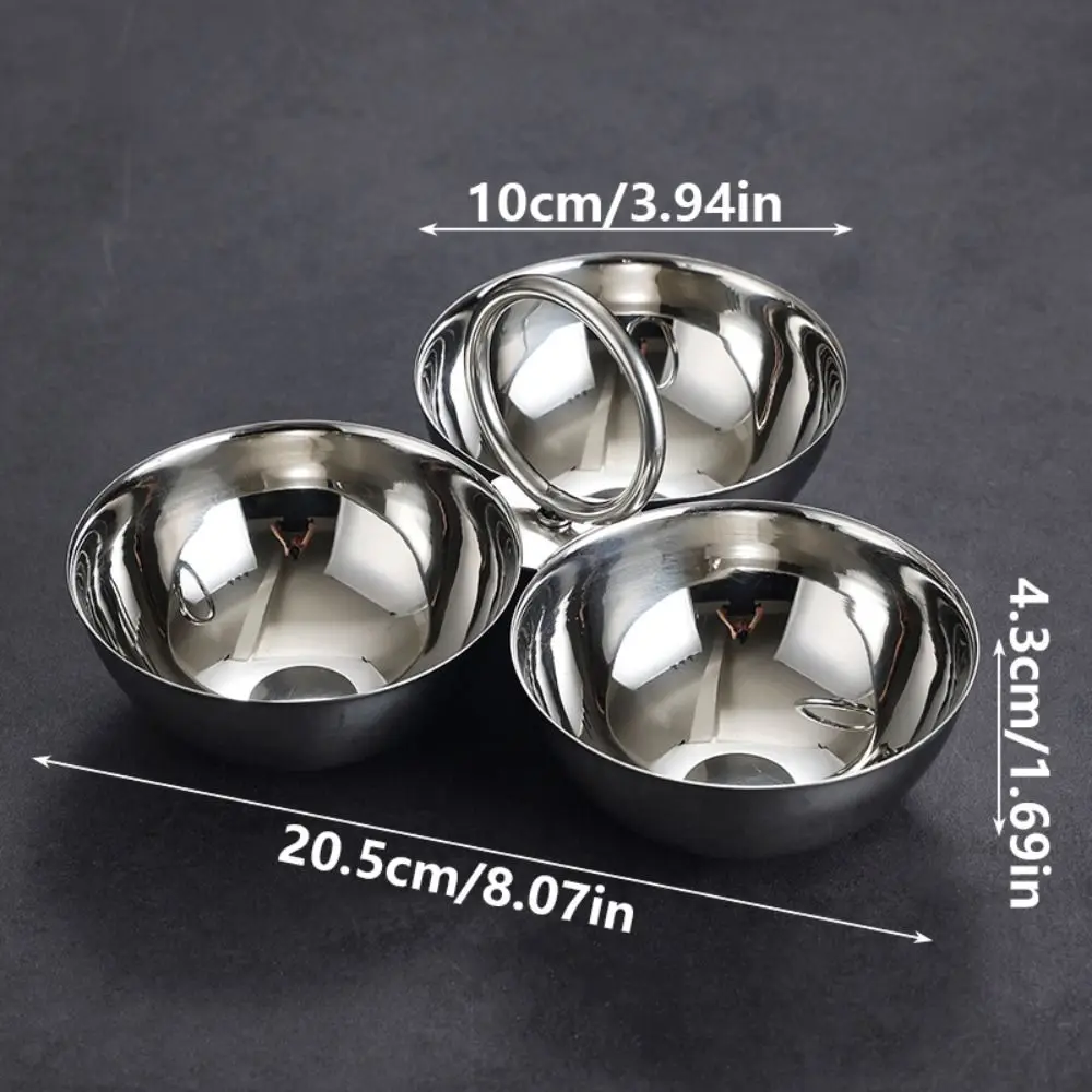 304 Stainless Steel Snack Bowl Circle Ring Handle 3 Compartment Fruit Plate Multi-functional Easy to Clean Serving Dishes