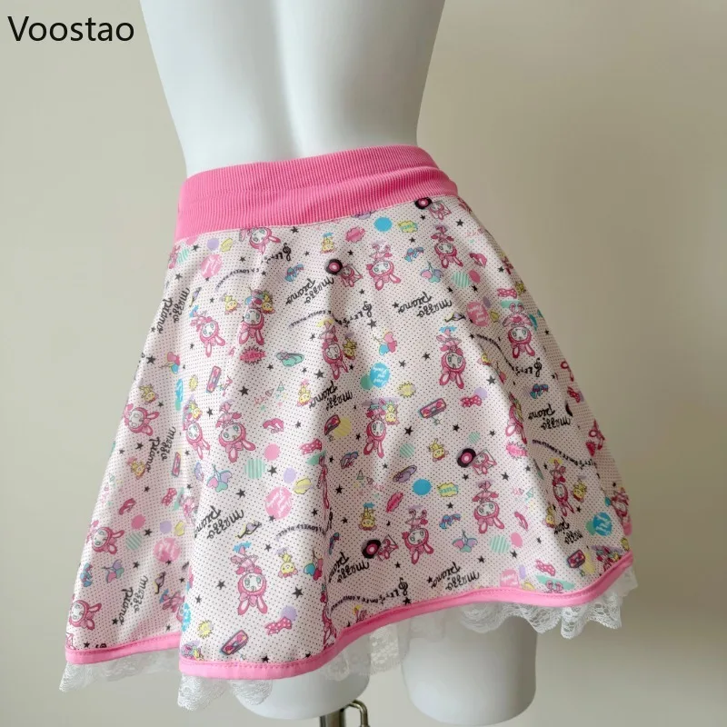 Minifalda estilo japonés dulce Lolita para Mujer, Faldas dulces De encaje con estampado De dibujos animados bonitos, Faldas elegantes para Mujer De Moda 2025