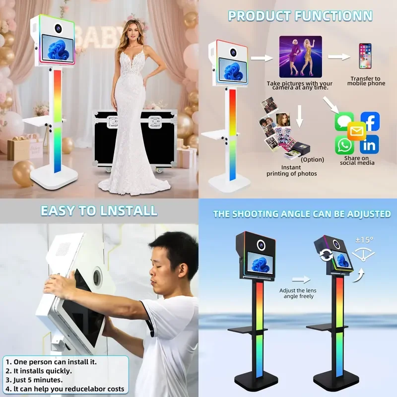 2026 New Digital SLR Camera Kiosk Housing Device for Printer Compatible 15.6 Inch Touch Screen Portable Selfie Photo Booth