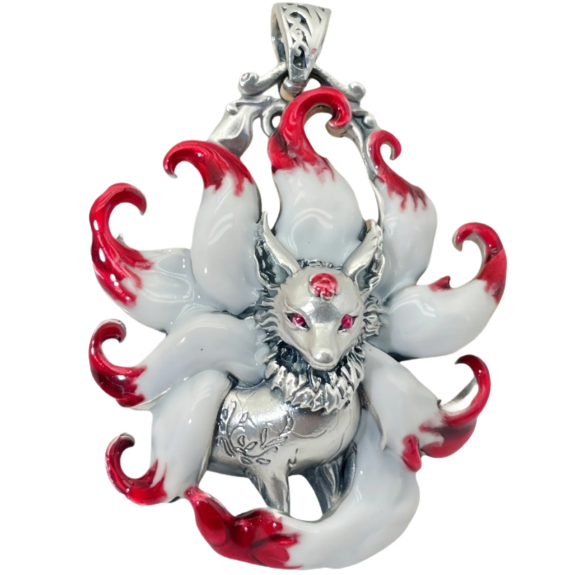 Chinese Elements Multi Colored Enamel Water Red Nine Tailed Fox Pendant Necklace Women\'s High End Banquet Jewelry Necklace