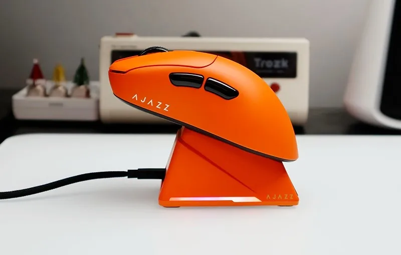 Ajazz AJ159A PEX3950 Bluetooth Gaming Mouse Orange 3 Mode Paw3950 8K Wireless Lightweight Mouse With Color Screen Charging Base