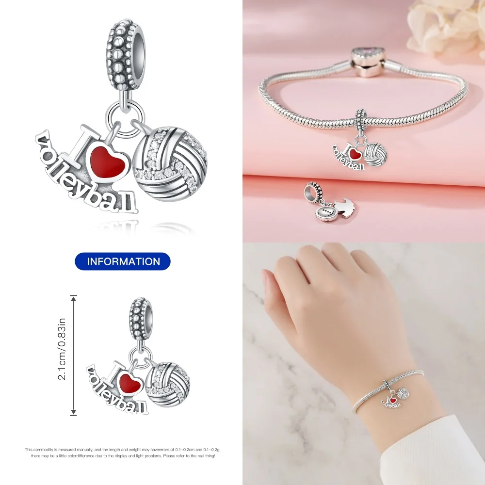 925 Sterling Silver Basketball Sports Series ciondolo Charms Beads Fit Original Pandora bracciali S925 accessorio regalo gioielli fai da te