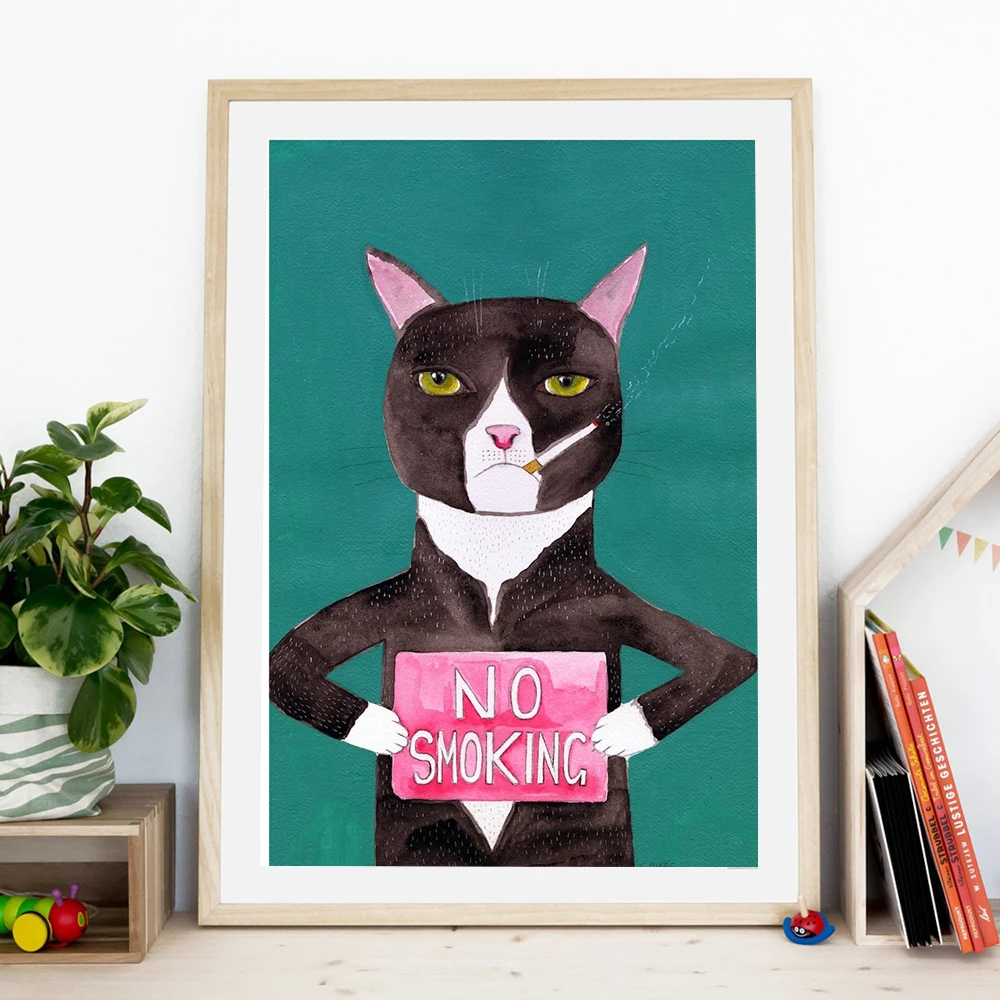 Tuxedo Cat Funny Art Animal No Smoking Humour Poster Print Living Room Wall Canvas Painting Nordic Modern Cute Home Decor