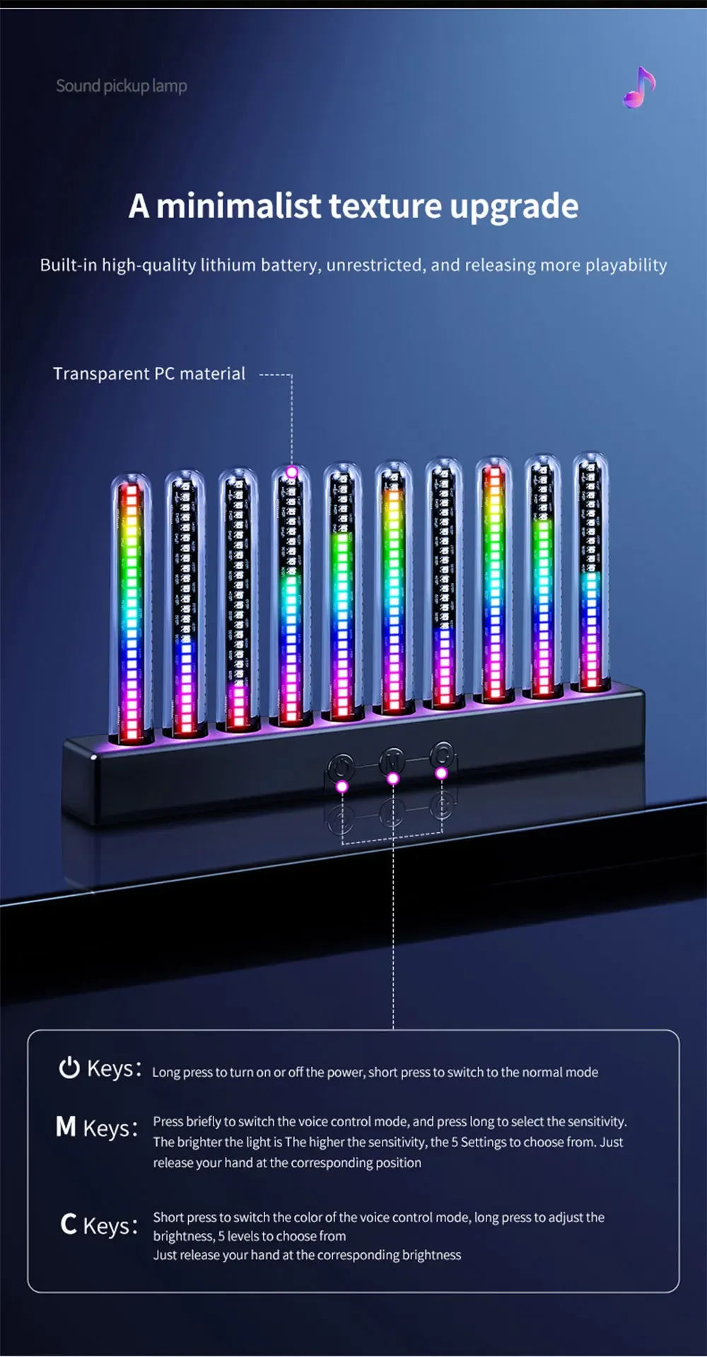 Auto RGB Pickup Licht Spektrum Rhythmus Atmosphäre LED Leuchtende Röhre Musik Tischset Auto-Ornament Sprachgesteuertes Geschenk – Detail 12