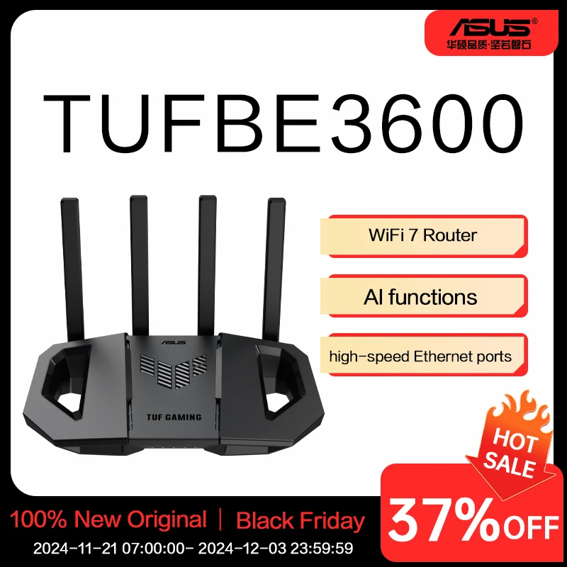 ASUS TUF Gaming Router BE3600 Ultrafast WiFi 7 Router with AI functions and high-speed Ethernet ports Internet Router