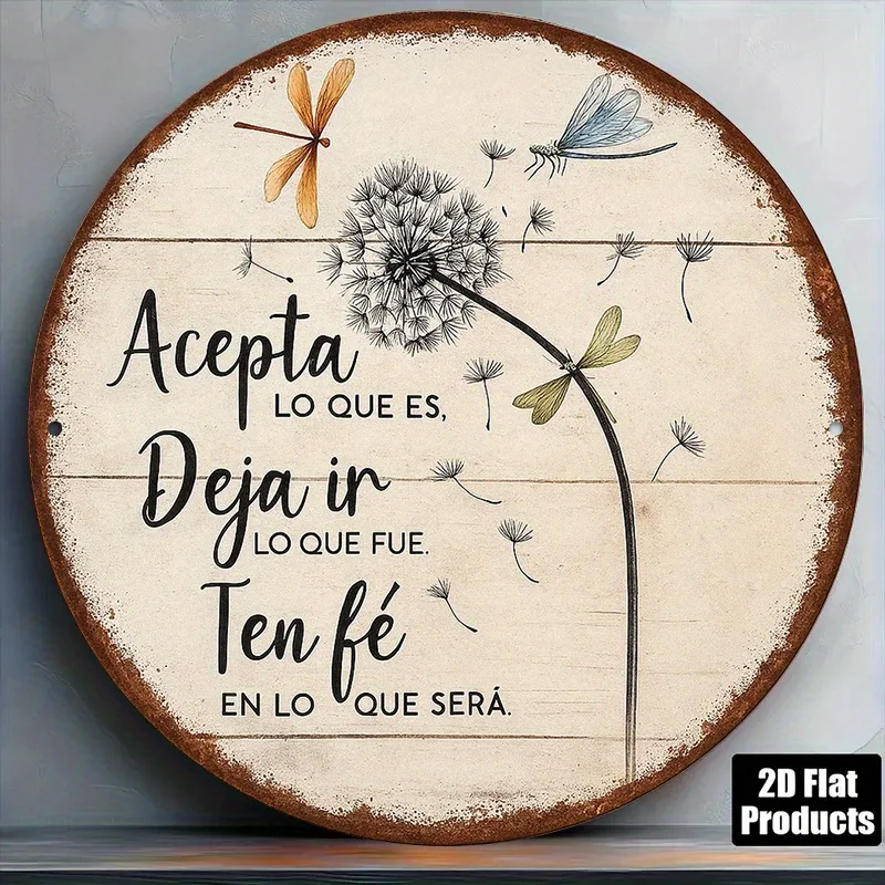 2D Flat, Round Wooden Sign, Vintage Wooden Plaque with The Message 