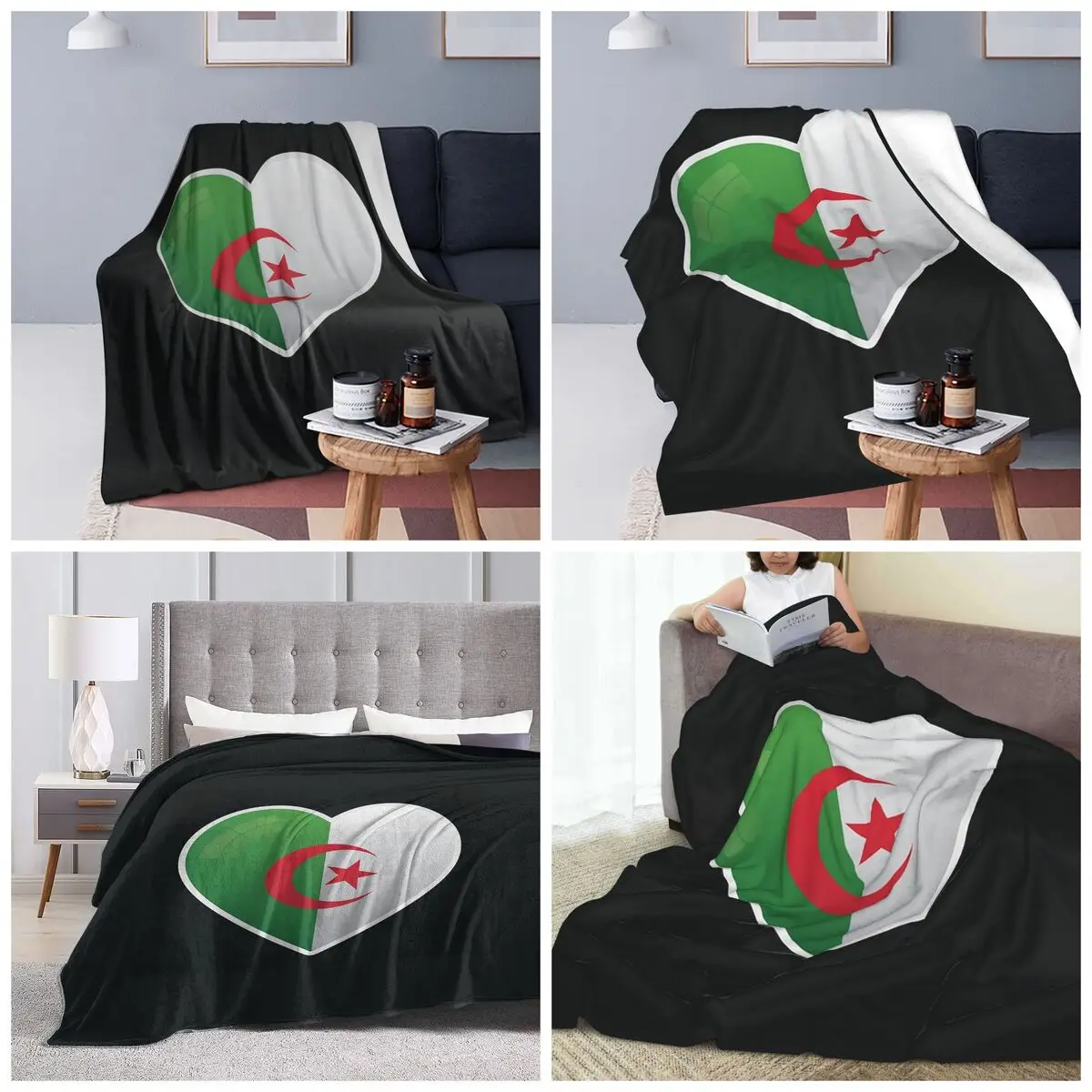 Algeria Algerian Flag Love Icon Blankets Soft Warm Flannel Throw Blanket Cover for Bed Travel Home Couch