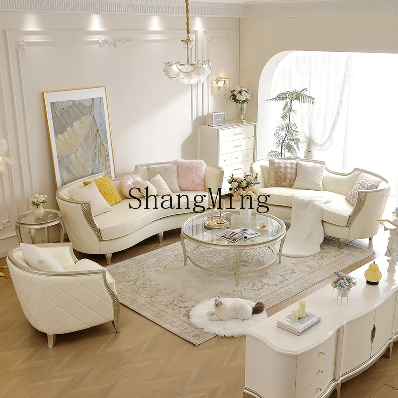 

DHY leather sofa light luxury villa sofa luxury living room TV cabinet coffee table