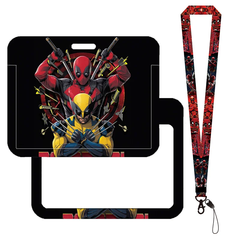 Deadpool e Wolverine Titular do Cartão, Cordão Chaveiro, Boy Bus Card Case, Cinta de Pescoço, Protetores de Cartão Homens, Badge ID Credential Holder