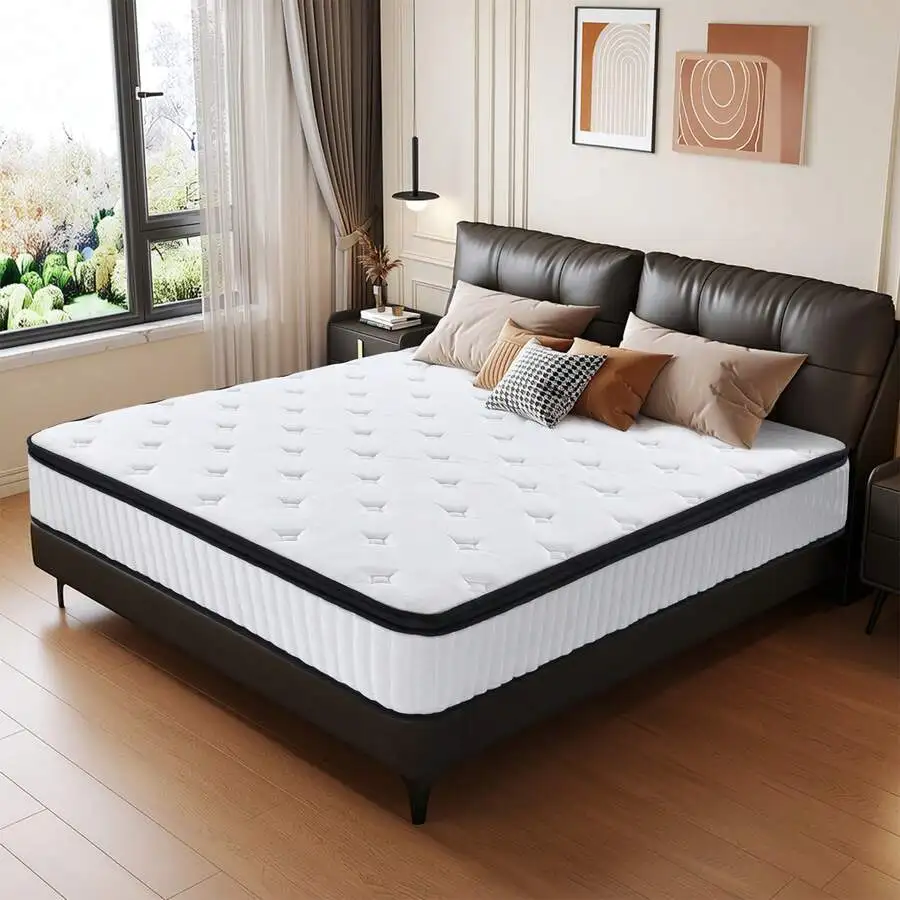 12 In Hybrid Innerspring Memory Foam Mattress Queen Size For Pressure Relief Supportive Bottom, Soft Fabric Surface CertiPUR-US
