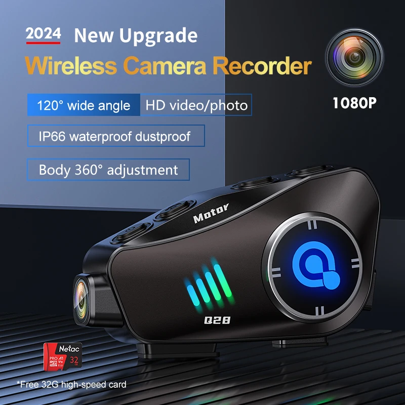 2025 hot sale Q28 Motorcycle Helmet BT Headset 1080P HD Wireless  Super Wide-angle Lens IP66 Waterproof WiFi Video Recorde