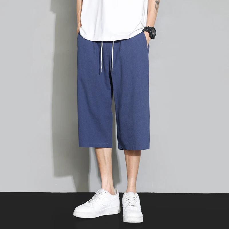 

Summer Cotton Linen Harlan Loose Fit Men's Seven-Foot Pants Straight ort Casual Trousers Youthful Vitali Sle Spring Summer