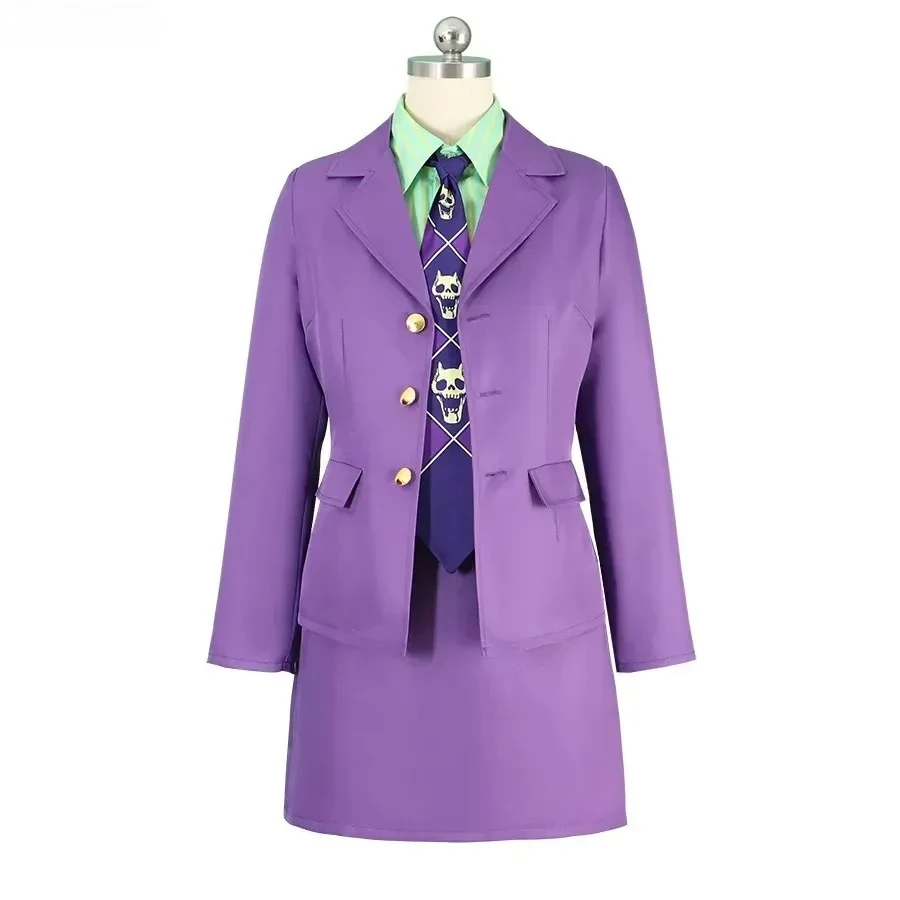 Hot Anime Kira Yoshikage Cosplay Costume Female Version Halloween Convention Outfits Women Purple JK Uniform Tie Wig Full Set - view 3