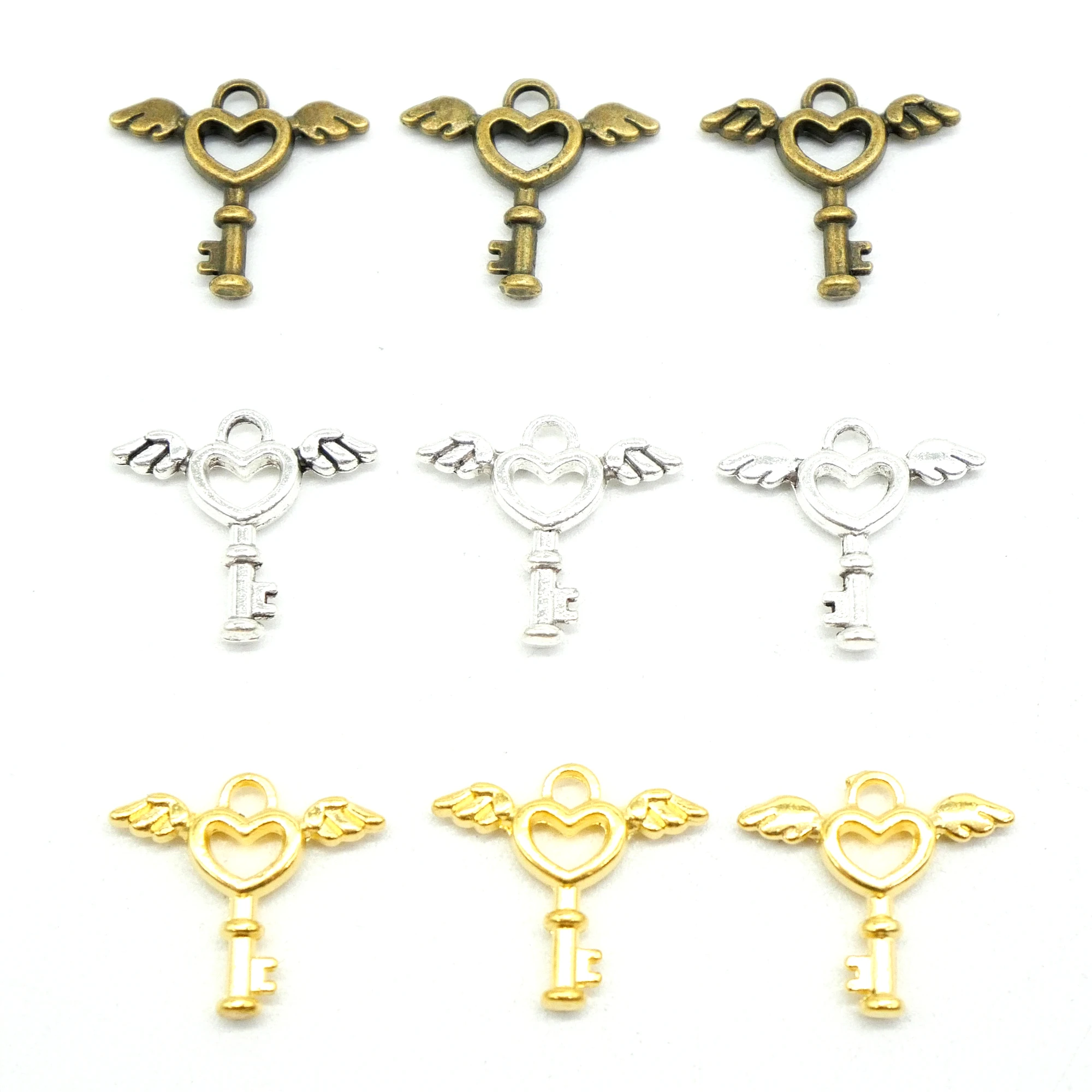 Wholesale 50pcs Charms Fly Key 14x15mm Antique Bronze Silver Color Pendants Making DIY Handmade Jewelry