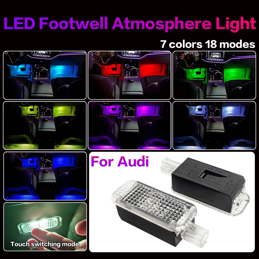 For Audi A1 8X A4 B7 B8 B9 A5 8T F5 A6 C5 C6 C7 A7 A8 TT Q3 Q5 Q7 Q8 LED Car Footwell Lamp Atmosphere Light Interior Accessories