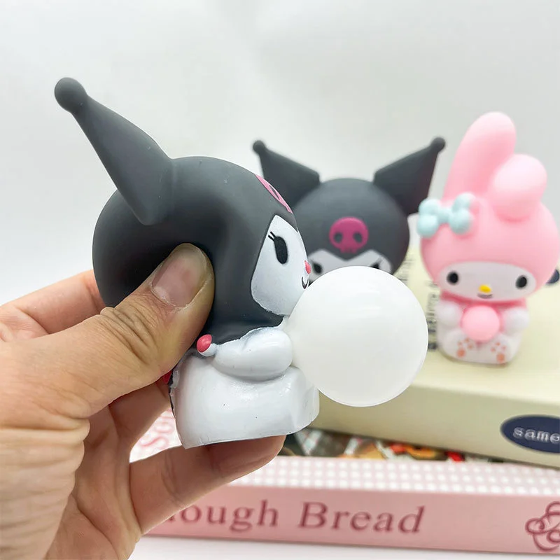 10PCS Sanrio Kuromi Melody Stress Relief Toys Cartoon Anime Spit Bubbles Squeeze Toys Slow Rebound Doll Kawaii Decompression Toy