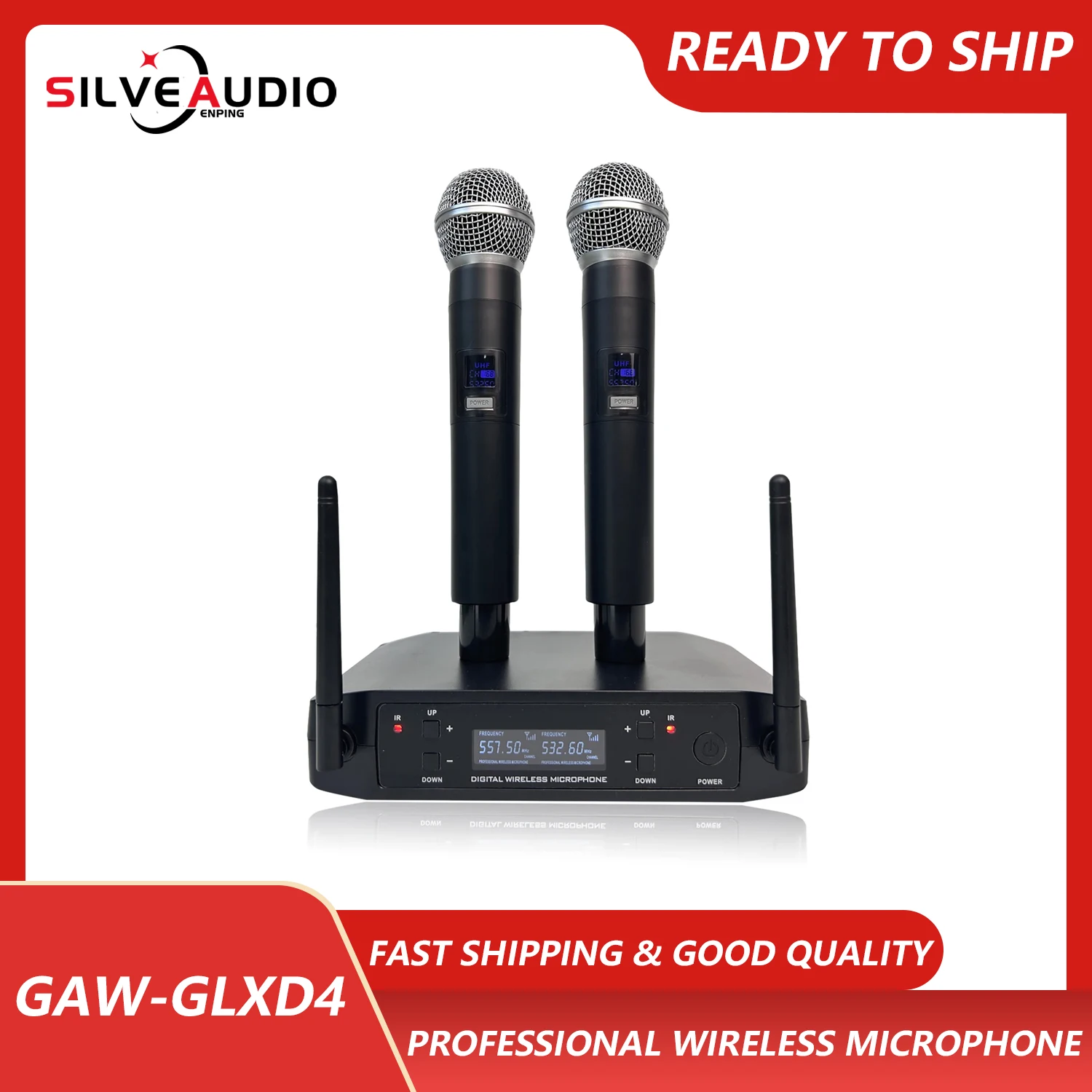 GAW-GLXD4 Hot Professional FM anti howling wireless microphone 1-on-2 s GLXD4 Handheld Dynamic Mic Vocal Wireless Microphone