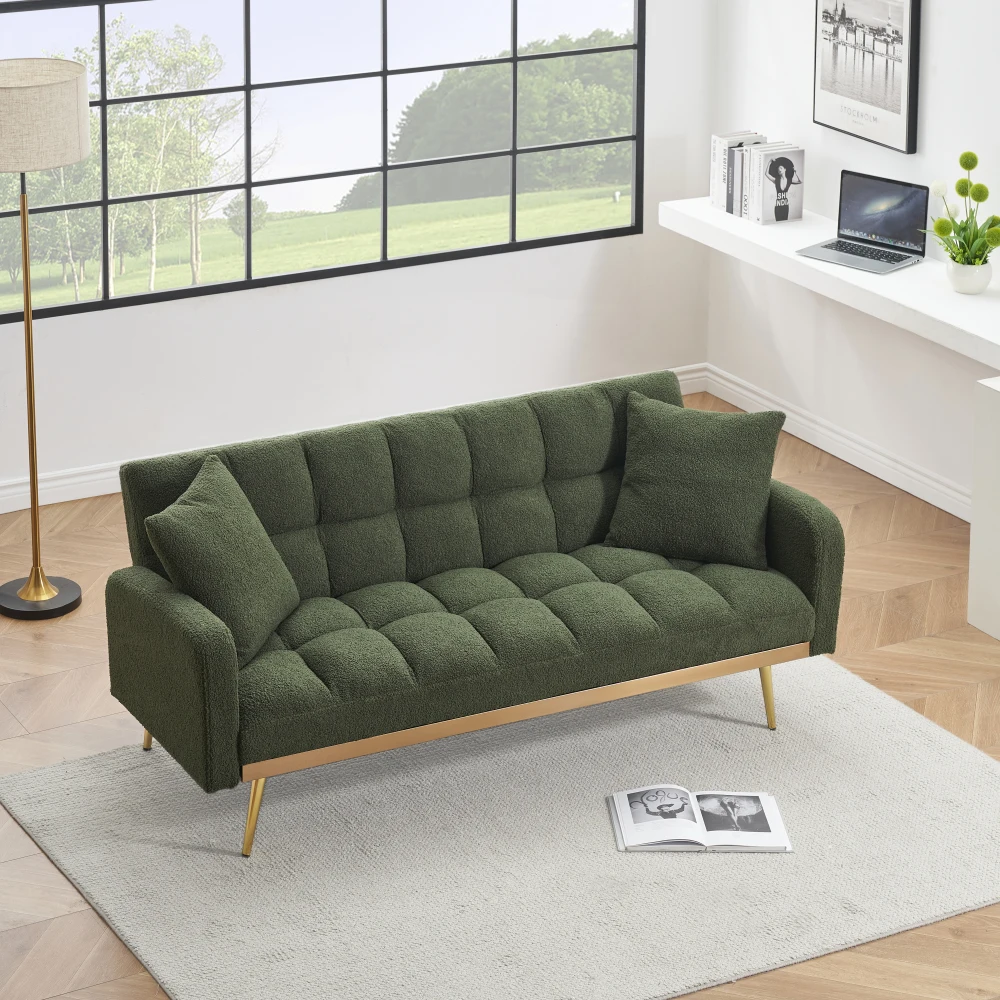 69-Zoll-Schlafsofa mit 2 Dekokissen und mittlerem Fuß, elegantes verstellbares Sofa zu Bett, 2-Sitzer-Sofa für Wohnzimmer oder Schlafzimmer