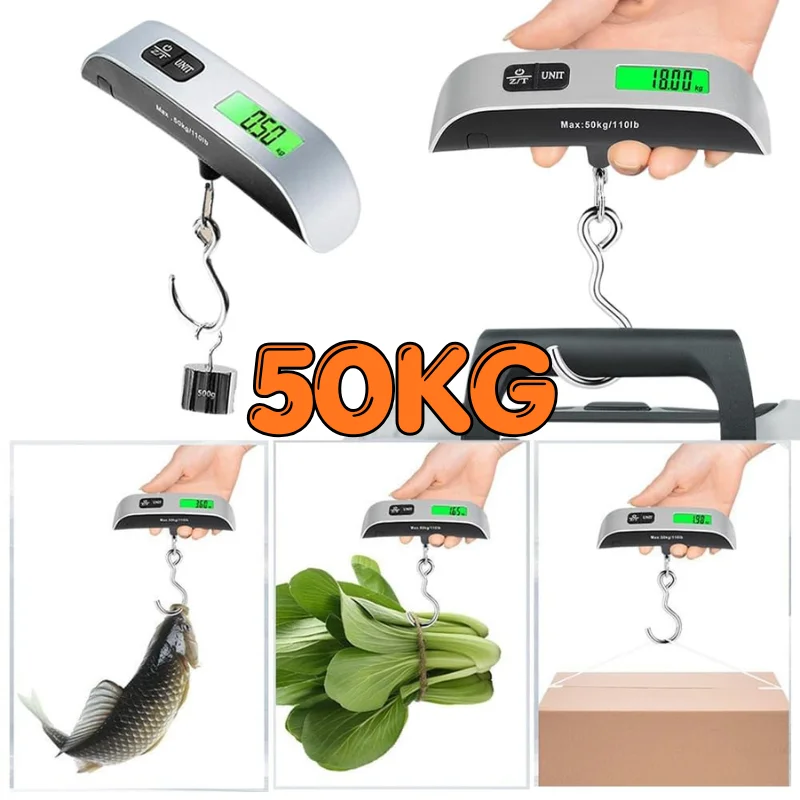 50kg Electronic Hanging Luggage Scale Backlit LCD Display Portable Weight Scale For Suitcase Shopping Package Weighing Tools ﻿