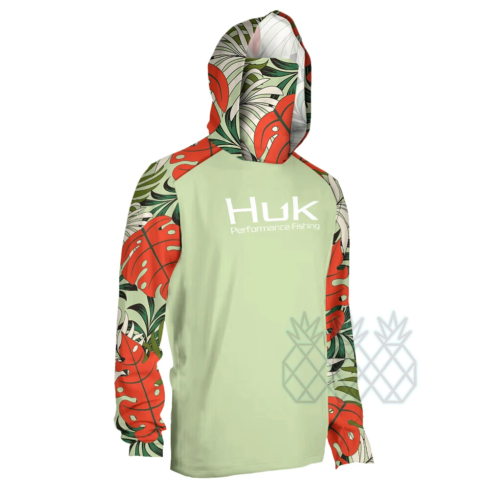 

HUK Fishing Shirt Men's Long Sleeve Mask Hooded Fishing Shirts Upf 50+ Uv Protection Jerseys Breathable Beach Fishing Sweatshirt