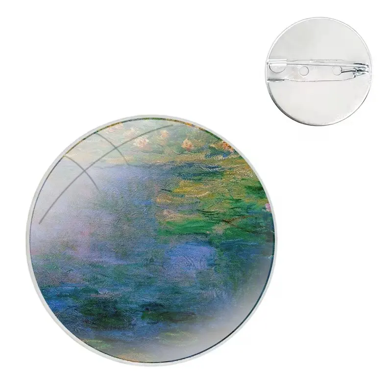 Claude Monet Oil Painting Sunflower Glass Dome Brooches Shirt Lapel Bag Cute Badge Pins For Clothes Hat Accessories Design