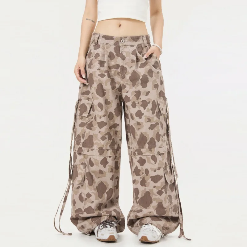 OR FL American Retro Drooping Sensation 100 Cotton Women Camouflage Cargo Trousers Baggy Wide Leg Jazz Dance Pants Women's Y2k