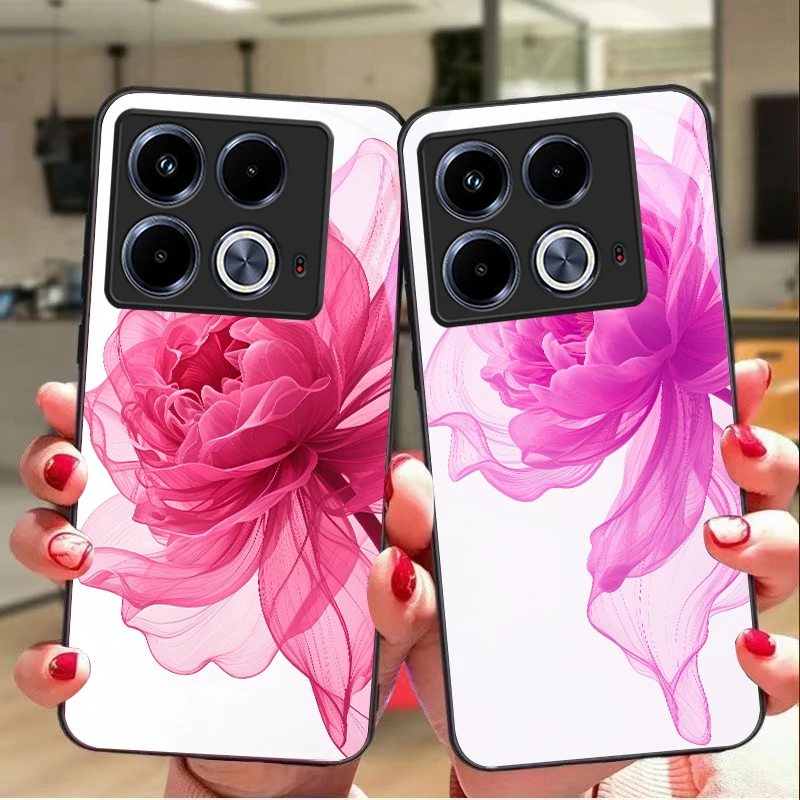 Розовые милые цветы розы для Infinix Note 40 4G 30i Note12 96 Smart 8 Hot 9 Play Hot10 11S 12 20i 50 Pro Plus 5G стеклянный чехол для телефона
