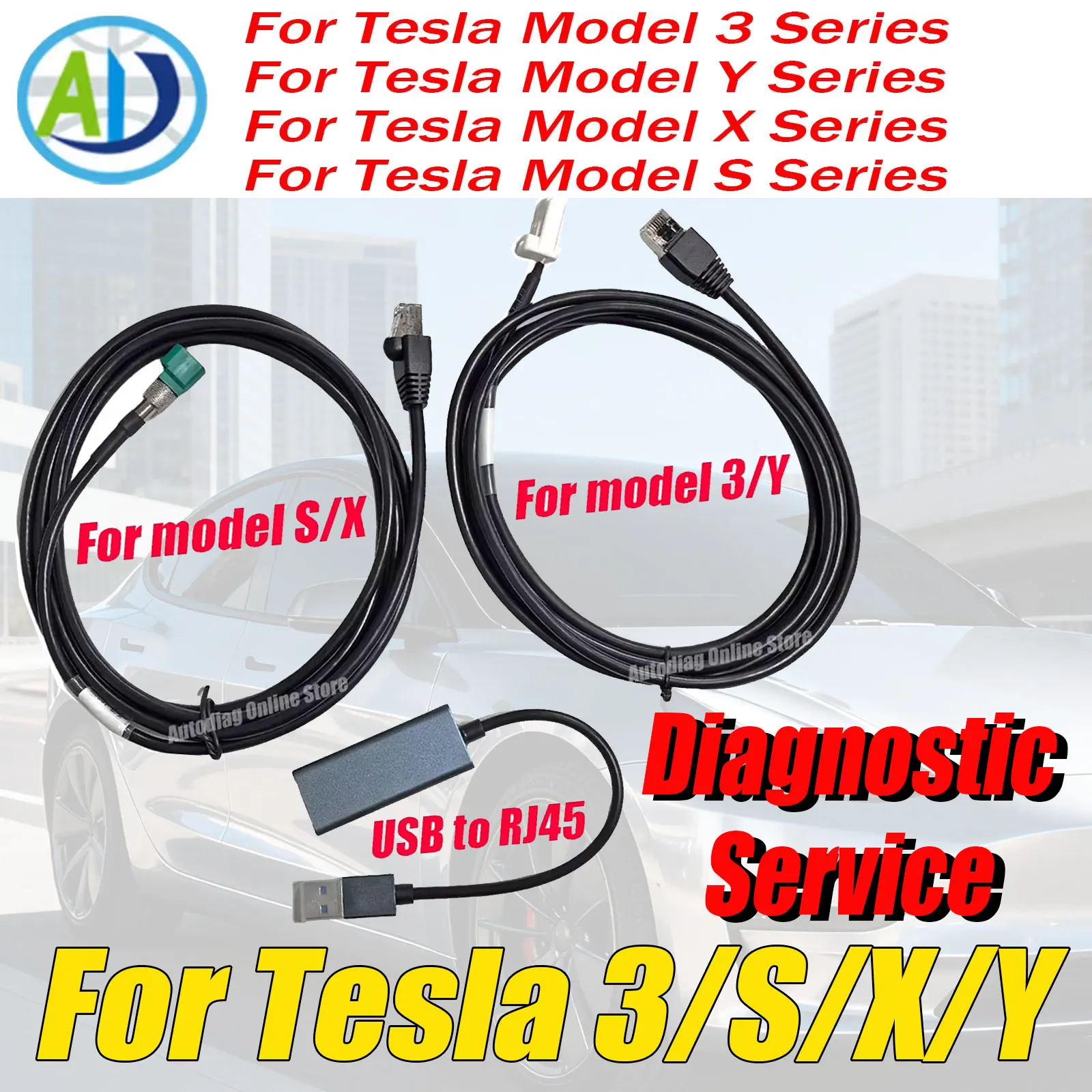 

Diagnostic Service Cables For Tesla Model 3/Y/X/S Car Diagnostic Connector for LUANCH Autel Scanner Ethernet Read Coding Cable