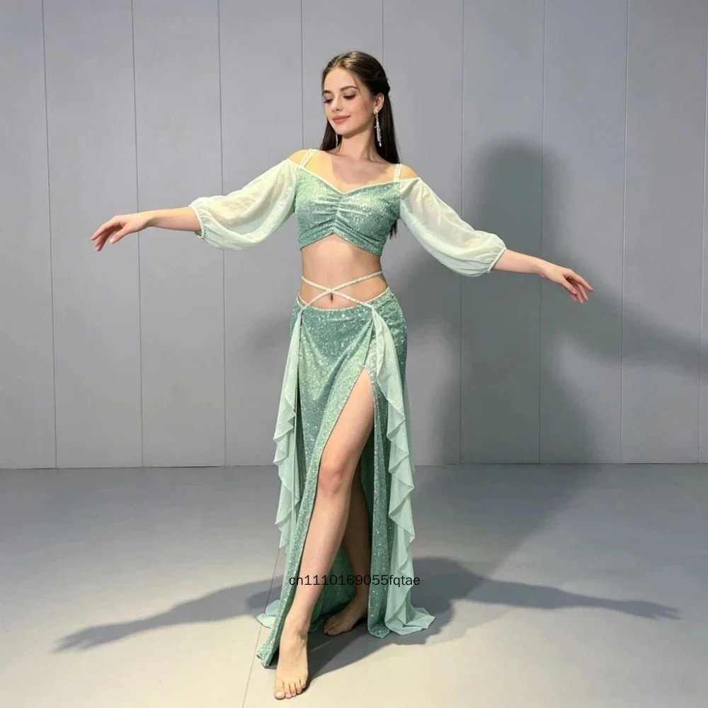 2026-new-belly-dance-costume-mermaid-sequin-mesh-practice-dress-oriental-dance-class-uniform-stage-performance-outfit-for-women