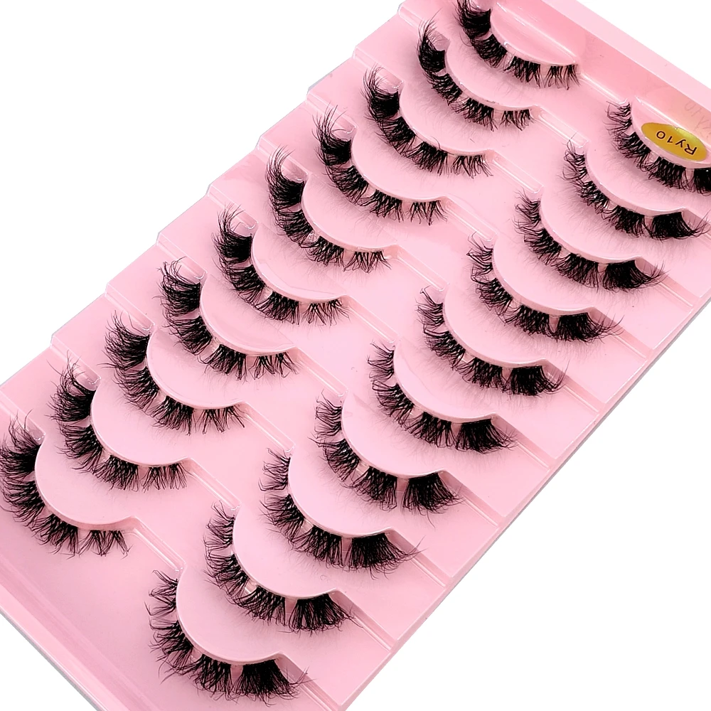 New 10pairs 3D Mink Eyelashes Invisible Band Lash Extension Natural False Eyelashes Cross Cluster Fairy Big Eye Long Fake Lashes