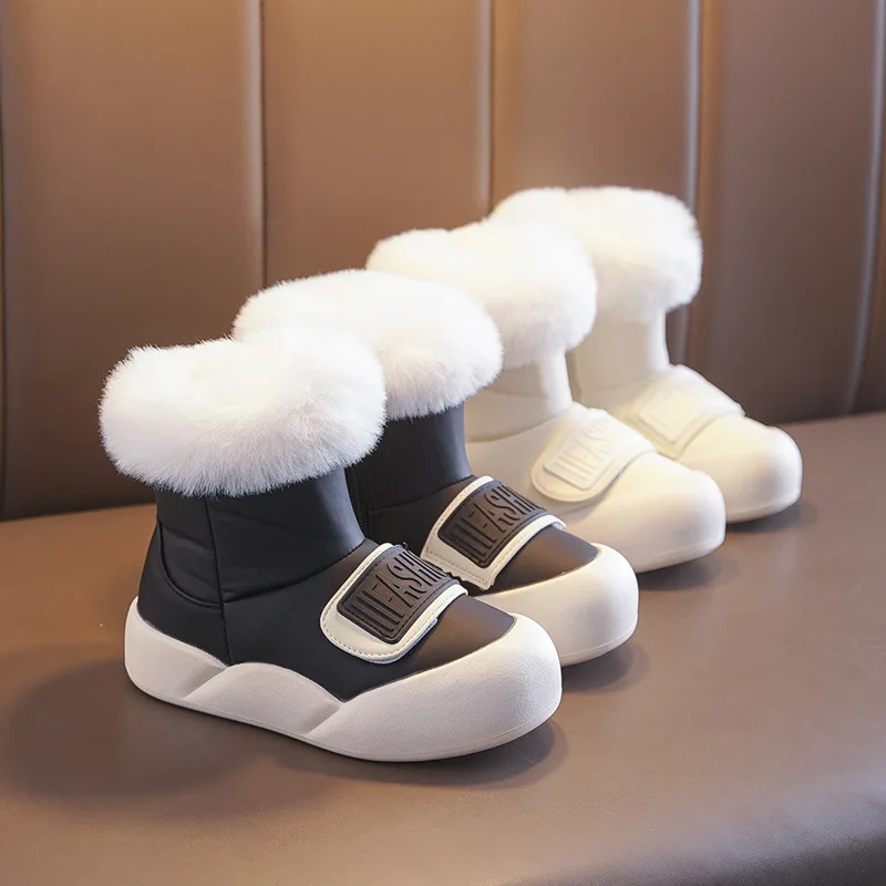 

2025 Fashion Warm Plush Girl Boots for Children's Snow Boots Child Girl Winter Leather Shoes Big Kid Winter Hairy Boots 27-36-37