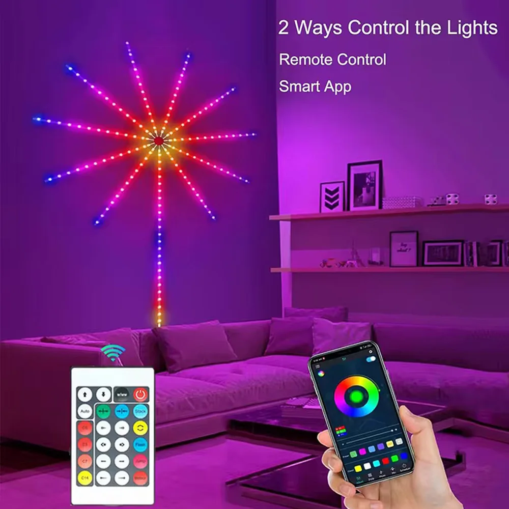 Imagem -02 - Rgb Firework Led Strip Light Bluetooth Smart App Control Neon Strip Usb 5v Smart Lamp Sync Music Decoração de Natal