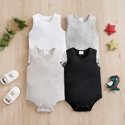 Newborn Clothing Casual Solid Cotton Comfortable Summer Boys And Girls 0-18 Sleeveless Baby Triangle Jumpsuit 4-Piece Set