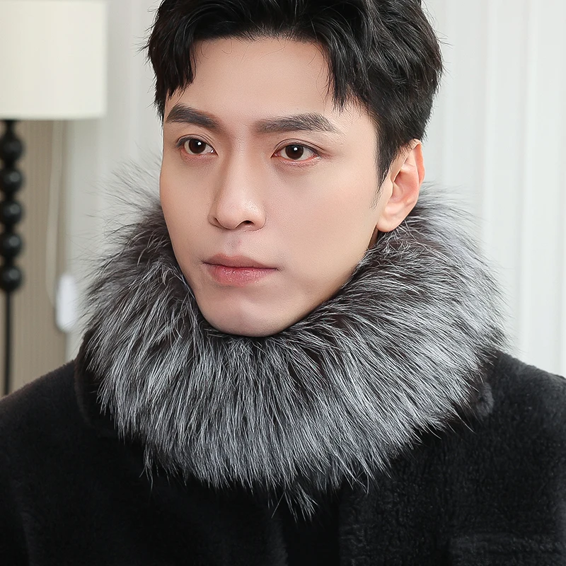 厚みのある両面フォックスファースカーフメンズ冬暖かい首保護防風防寒スカーフおしゃれな和風